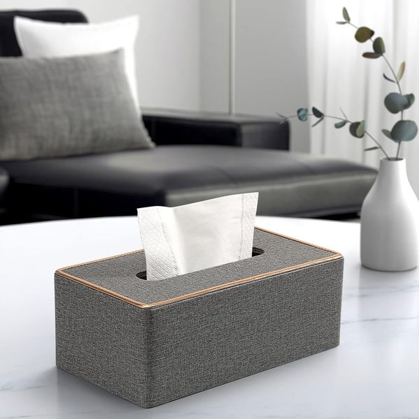 KINGFOM PU Leder Kosmetiktücher Box Taschentuchbox Tücherbox für Büro/Auto/Zuhause (Grau)