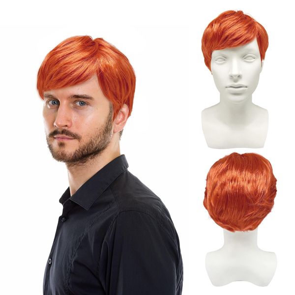 UILYNIU Mens Wig Ginger Wig Men's Short Wig Boyband Wig Fancy Dress Wig Punk Wig Rock Star Wig Orange Wig for Men 60s 70s 80s Costume Accessories for Party Music Punk Carnival (Orange)