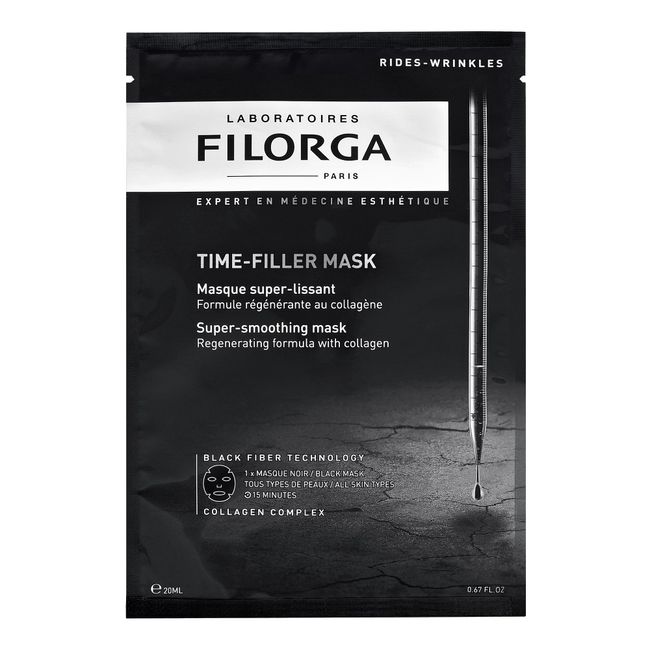 Filorga Time-Filler Super Smoothing Face Mask, Sheet Mask Soaked in Renewing Serum with Collagen and Polysaccharides For Visibly Smoother Skin in 15 Minutes, Hydrating Facial Treatment, .67 fl. oz.