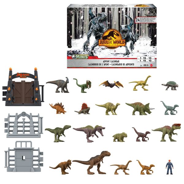 Mattel Jurassic World Jurassic World New Ruler [Online Exclusive] Advent Calendar 2022 [Includes 30 Minifigures and Parts] [Dinosaurs Toy] [3 Years Old and Up] HHW24