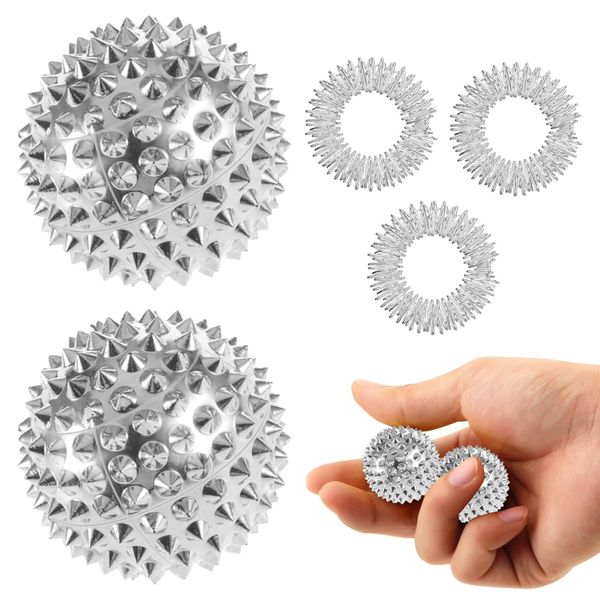 2 Stück Akupressur Ball,Akupressur Ring,Igelball Metall,Skills Panikattacken,Skills Borderline,Igelball Fußmassage,32 mm Durchmesser Skills Borderline Set Für Stress Relief Oder Massage (Sliver)