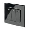 Retrotouch Crystal Triple Light Switch, Black Glass, 2-Way, 10AX