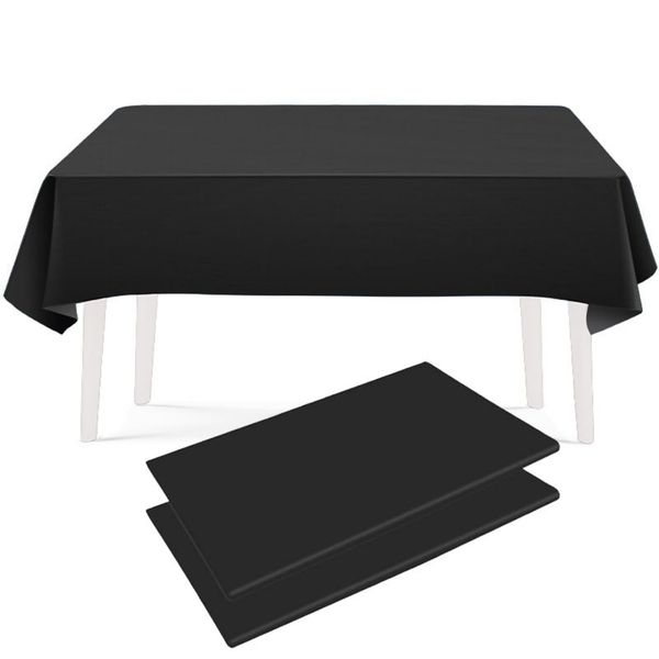 LATRAT 2 Pcs Black Tablecloth Cover, Rectangular Plastic Disposable Tablecloths, Black, 137 x 274 cm