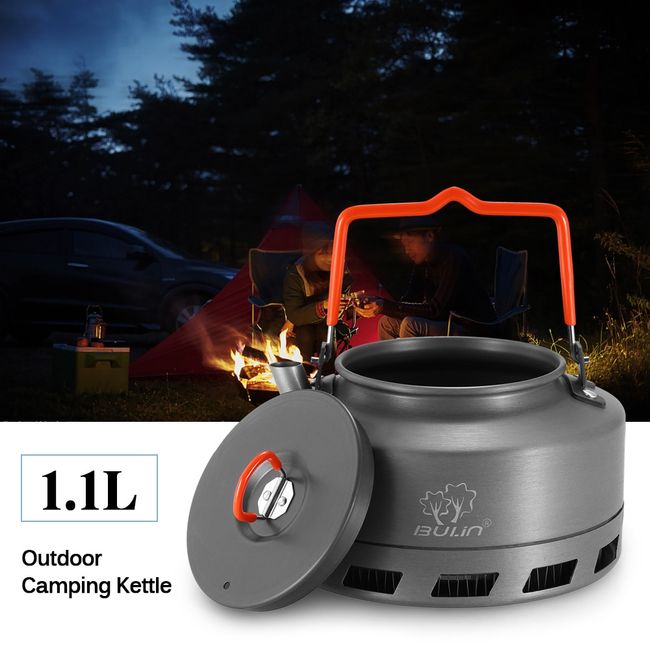 Portable 1.1L Aluminum Teapot Coffee Tea Pot Kettle for Camping Hiking  Kitchen (Black Handle)