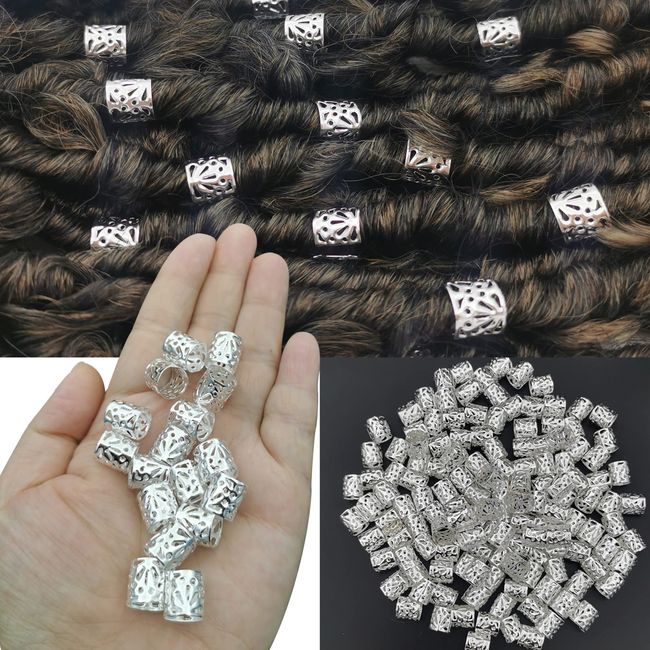 120 Stück Dreadlocks Schmuck Silber Haarschmuck Haarperlen für Mädchen Zöpfe Zubehör Verstellbar Manschetten Eisen Flechten Haarring für Frauen Haarperlen Clip