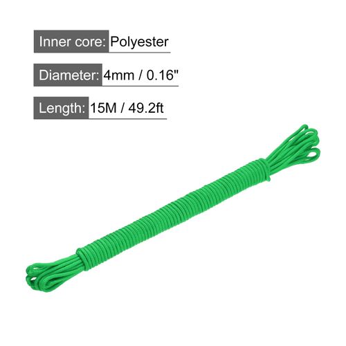 MECCANIXITY Polypropylene Rope Braid Cord 15M/49.2ft 3/16" 4mm Green for Indoor Outdoor Camping Clothes Line