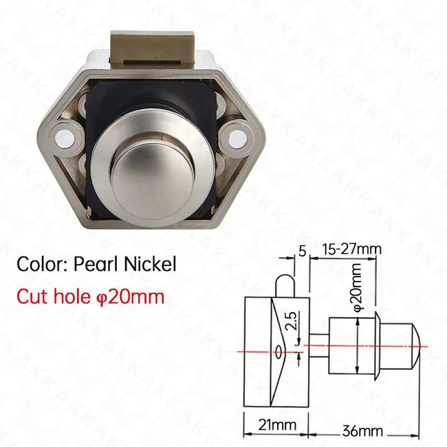 Concealed Small Push Knob Latch Lock for Caravans, RV and boats Satin Nickel