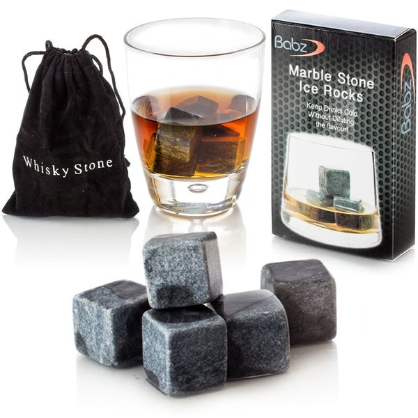 Babz Whiskey Ice Stones Reusable Ice Cube Granite Stones Drinks Cooler