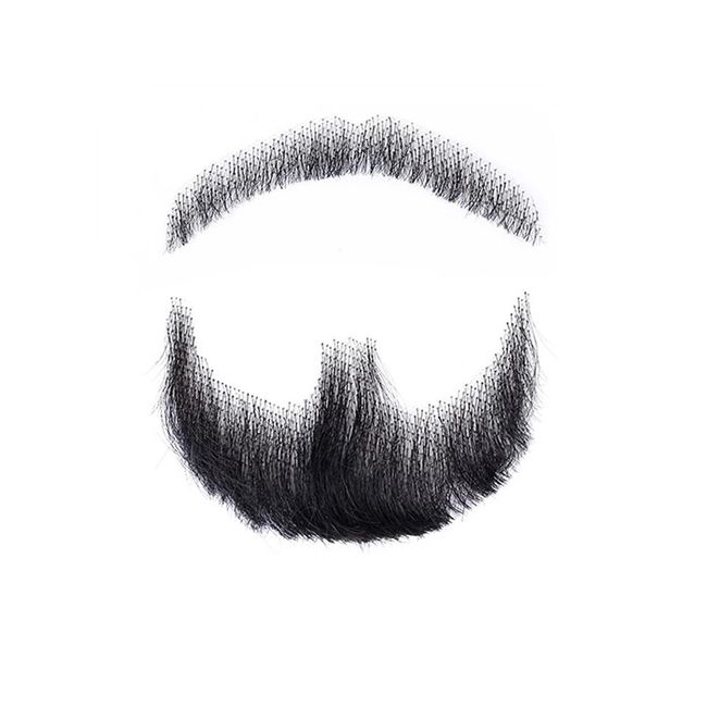 Live Clouds Fake Beard Realistic 100% Human Hair Fully handmade Goatee faux beard Lace Invisible Fake Mustache for Men Makeup Entertainment/Party/Movie Prop (include stickers and glue) (black)