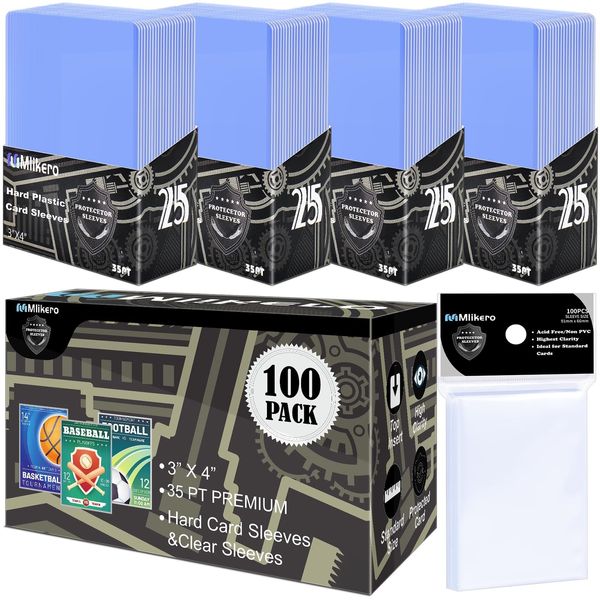 Mlikero 100 Pcs Hard Card Sleeves, Clear Card Protectors with UV Protection, Thick Trading Card Sleeves for MTG, Baseball Cards, Sports Cards- 3" x 4" Inches