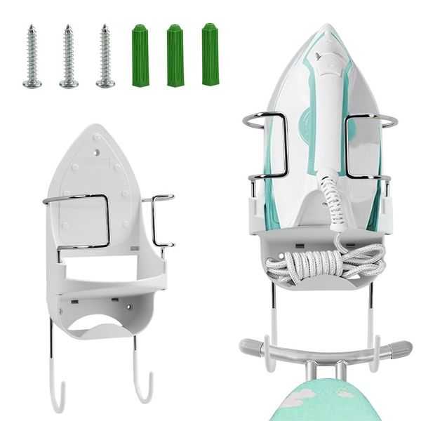 HEKOBAG Ironing Board Hanger, Wall Mount Iron and Ironing Board Holder Electric Iron Stand Over Door Ironing Board Rack Universal Ironing Board Storage Organizer for Bathroom, Shelf Door, Laundry Room