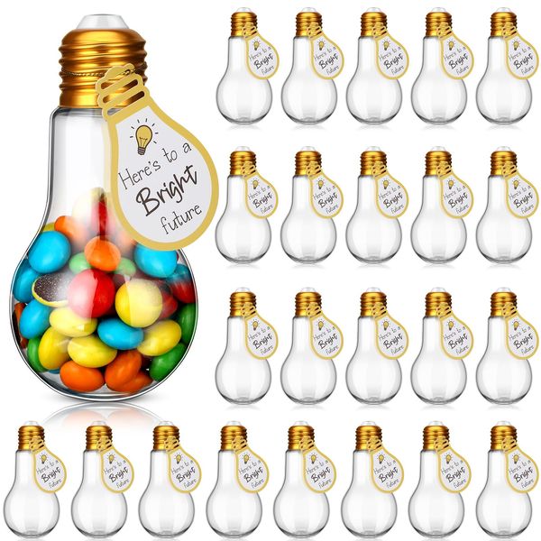 Inbagi 24 Set Graduation Gifts Graduate Party Light Bulb with Inspirational Graduation Card String 24 Plastic Light Bulb Jar Fillable Light Bulb for Graduation Party Supplies
