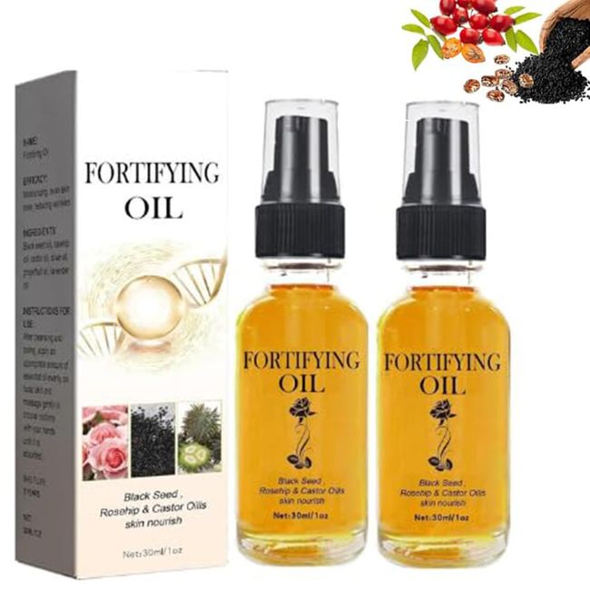 Lilinas Castor Oil Black Seed Oil Rosehip Oil Face Serum, Lalena Rosehip Oil Black Seed Oil for Face, Castor Oills Skin Nourish, Organic Golden Castor Oil Collagen Boost Anti Aging（2PCS）