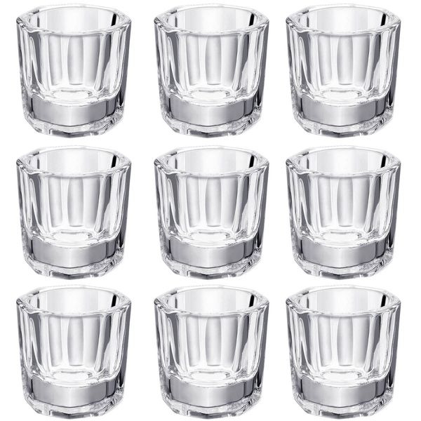 Hioph 10pcs Dappen Dish for Acrylic Nails, Acrylic Powder Holder, Acrylic Glass Jar Dampen Dish Liquid Cup for Nail Art Manicure Care Tools