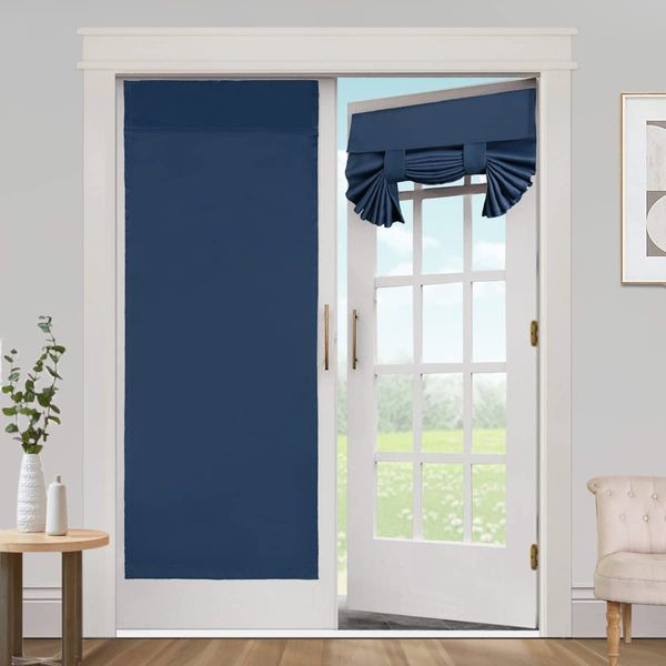 L.VICTEX Blackout Curtains for French Doors - Thermal Insulated Tricia Door Window Curtain for Patio Door, Self Stick Tie Up Shade Energy Efficient Double Door Blind, 26 x 68 Inches, 2 Panels, Navy