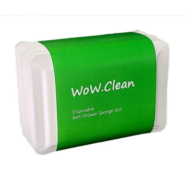 WoW.Clean Disposable Bath Shower Sponge 1 Dozen-12 Counts . Easy to Carry, Clean Shower Supplies for Travel or Camping, White