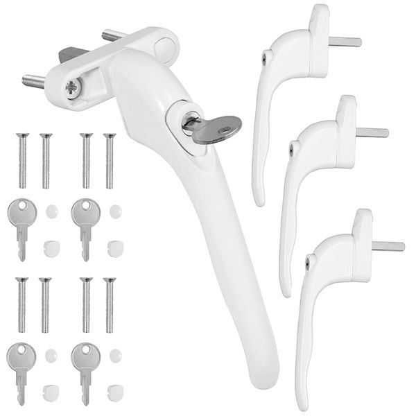 UPVC Universal Handle WODSTA 4PCS Lockable Window Handle Inline Locking Universal Espag Handles with Key Aluminum White with 43mm Spindle Length for Indoor and Outdoor UPVC Window