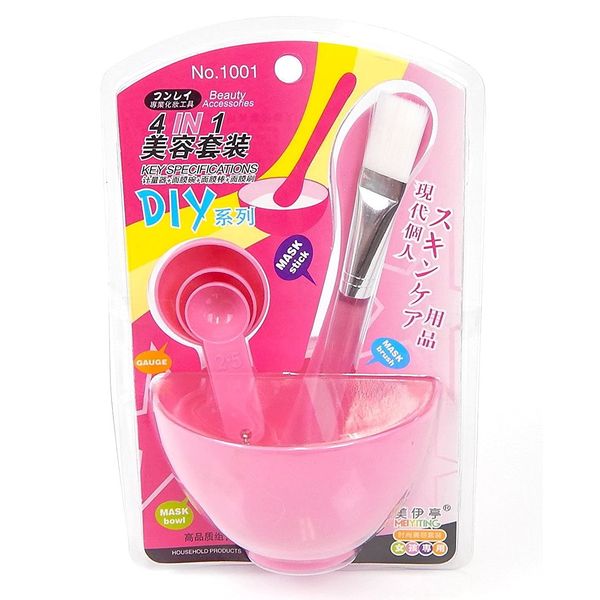 4 in 1 DIY Facial Mask Bowl Brush Stick Measuring Spoon (Pink)