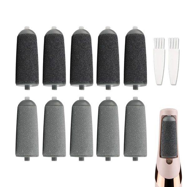 10 Pack Replacement Rollers Compatible with Finishing Touch Flawless Pedi Electric Tool File Include 2 Cleaning Brush (5 Black Coarse&5 Gray Fine)