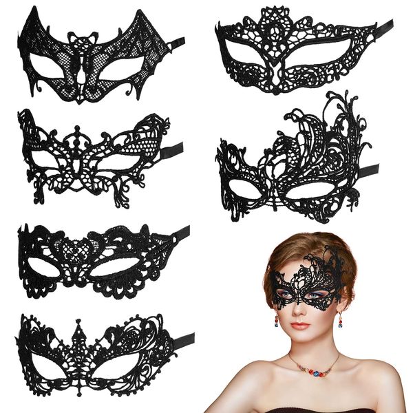 Aomig Venetian Masks, 6 Pieces Mardi Gras Masks for Masquerade Night, Lace Half Face Masquerade Masks for Women Men, Mardi Gras Masks Halloween Masquerade