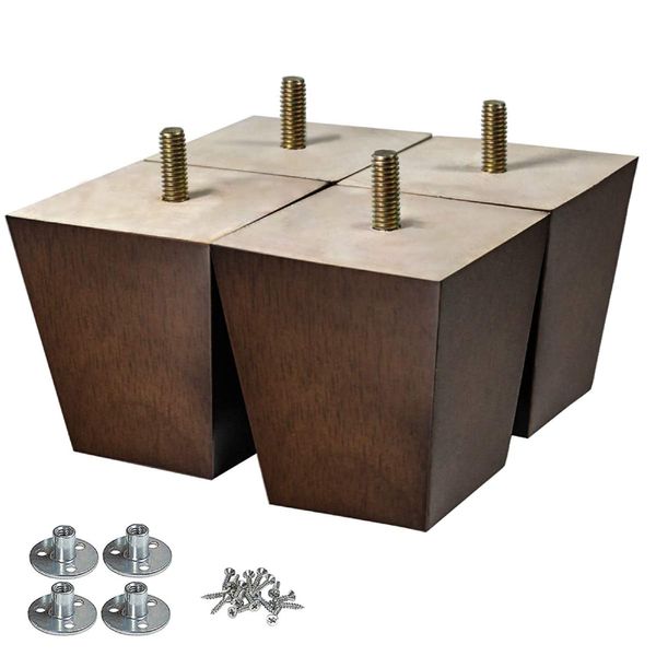 Wood Furniture Legs 3 inch Sofa Legs Pack of 4 Square Couch Legs Brown Mid-Century Modern Replacement Legs for Armchair Recliner Coffee Table Dresser