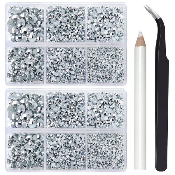 Briskbloom 10000PCS Mine Silver Rhinestones for Crafts Shoes Clothes, Silver Flatback Nail Rhinestones, Flat Back Diamond Tumbler Bedazzling Kit, Mixed 2/3/4/5/6mm Glue Fix Rhinestone Gems