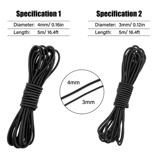 3MM Black Elastic Cord 5Meter Elastic String Bungee Cord Round Stretchy Cord Bungee Rope Multifunctional Drawstring Elastic for Backpack Tent Poles DIY Craft Projects Camping