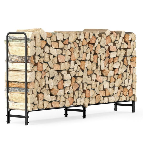 Heavy Duty 8ft Firewood Rack Fireplace Log Rack Outdoor Log Storage for 650lbs