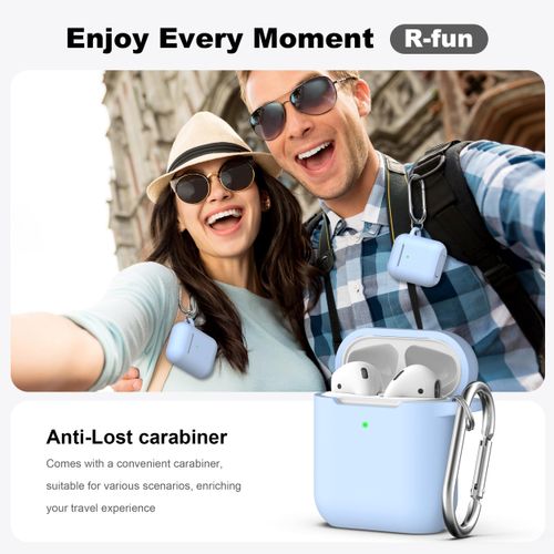 R-fun Compatible with AirPods Case Cover, Soft Silicone Protective Cover with Keychain for Women Men Compatible with Apple AirPods 2nd 1st Generation Charging Case, Front LED Visible,Sky Blue