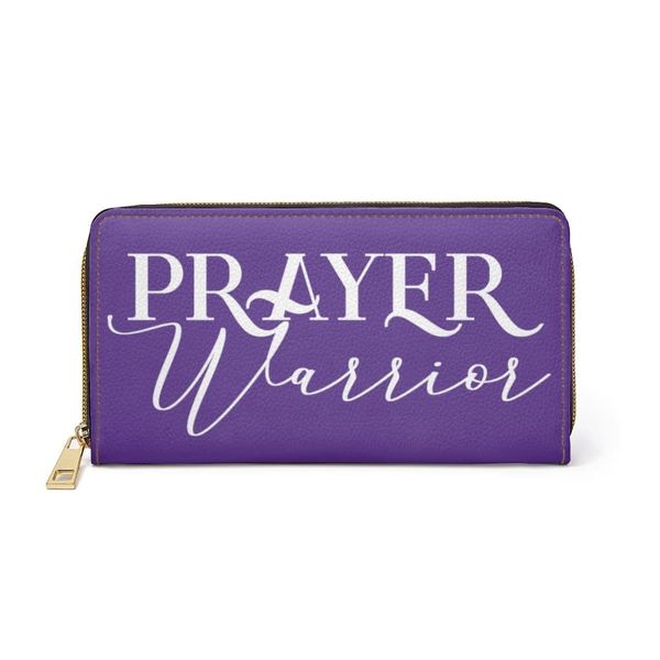 Womens Wallet, Zip Purse, Purple & White Prayer Warrior - One size