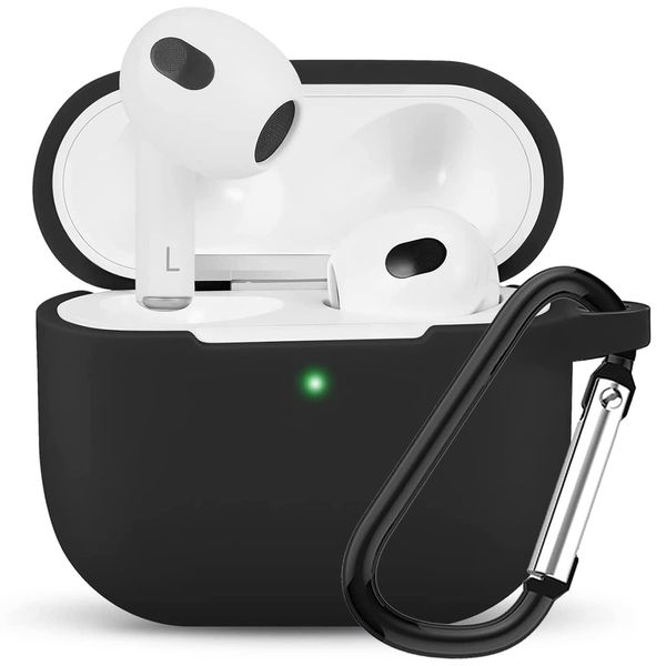 ANYOI AirPods 3 Case, AirPods 3rd Generation, Ultra-Thin, Silicone Case, Wireless Charging Compatible, Dustproof, Shockproof, LED Visible, Apple Earphones, Protective Case, Carabiner Included, Airpods