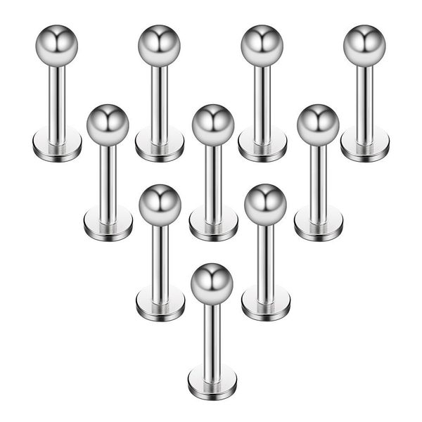 10pcs Stainless Steel Lip Labret Stud Tragus Helix Cartilage Stud Bar Piercing Jewelry