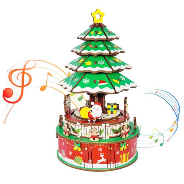 Mievayo 3D Puzzle Christmas Tree Music Box Wooden Puzzles for Adults A for Boys and Girls