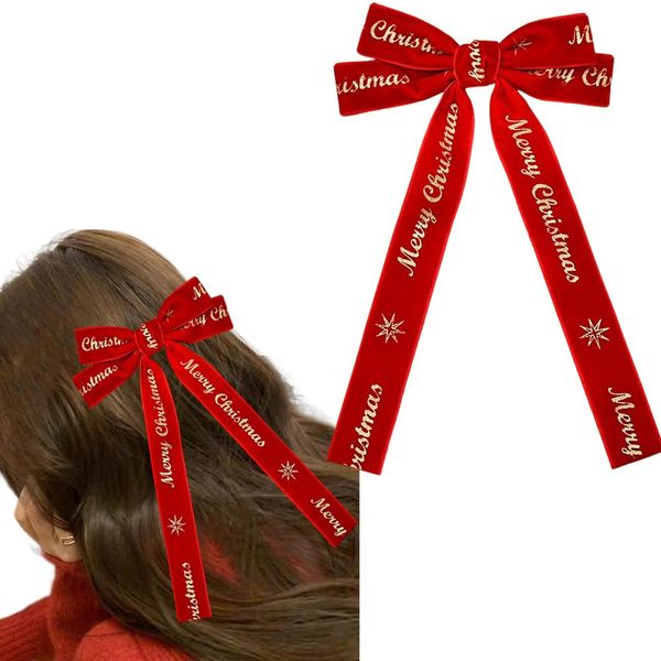 Christmas Bows Hair Claw Clip for Women Girls Red Velvet Ribbon Hair Clip for Teen Girls Christmas Party Hair Accessories Costumes for Girls Red Barrette Hair Clips for Christmas Headwear for Adults