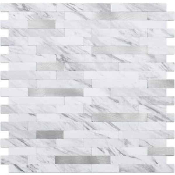 Marble Look Peel and Stick Backsplash Wall Tile, 1 White Marble & Grey Texture