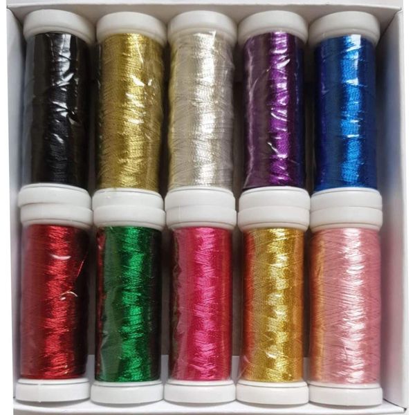 10 Metallic Embroidery Machine Thread Spools,10 Different Colour 220 Yards Each, For Embroidery and Sewing Projects