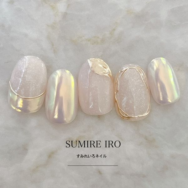 Nail tips False nails Bridal nails Short Adult ceremony nail design Simple nails Nails Beige nails Small nails Large nails Very short Chibi nails Adult nails False nails Custom nails Cute [o2128] Holo Beige Aurora Powder Mirror Surrounding Line