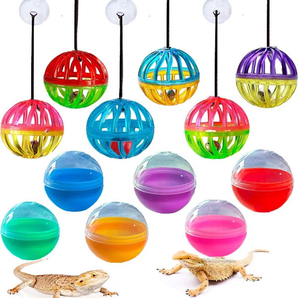 Fejapa 12 Pack Lizard Bearded Dragon Feeding Toys Exercise Ball Bells Reptile Food Toys Ball Interactive Toys Feed Toys for Chameleons Gecko Small Animals Reptile Habitat Terrarium Tank