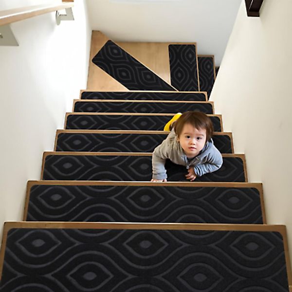 Non-Slip Carpet Stair Treads,15Pcs 8" X 30" Black Stair Treads for Wooden Steps