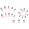 SINLOV 24pcs Nude Coffin Fake Nails Glitter Gradient Blue French Press on Nails Long Ballerina Artificial False Nails Full Cover False Nails for Women and Girls