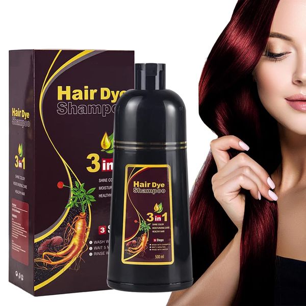 Instant Hair Shampoo Haarfarbe Shampoo für graues Haar,Natürliche schwarze Haarfarbe Shampoo 3 in 1 für Männer & Frauen,Lang anhaltende schwarze Shampoo Farben (Dark Red Wine)