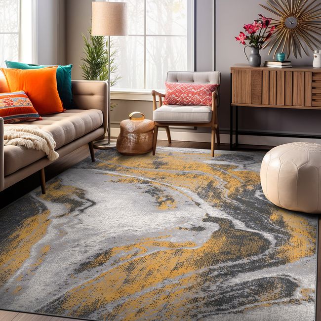 Area Rugs 5x7 Distressed Abstract Watercolor Stain Resistant Soft Bedroom Rugs