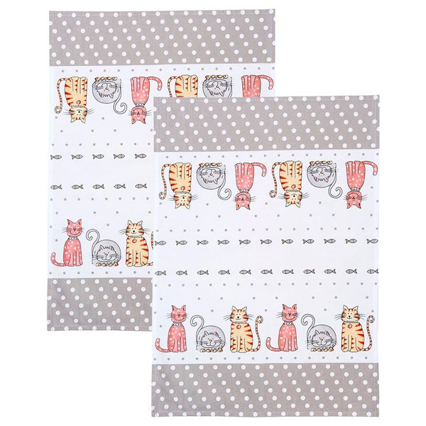 SPOTTED DOG GIFT COMPANY Tea Towels for Kitchen, Quality 100% Cotton Dish Towels for Drying Dishes, Cat Themed Kitchen Accessories, Gifts for Cat Lovers (Set of 2, 70cm x 50cm, Cute Cats)