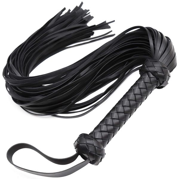 MOTIVE LIFE Faux Leather Whip for Horse Riding,Soft Crop for Equestrian,Floggers for Cosplay Costume,Black