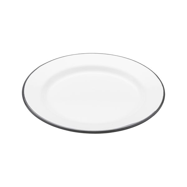 KitchenCraft Living Nostalgia Enamel Side Plate, Classic Non-Stick Enamel Dinner Plate, 20cm (8"), White & Grey