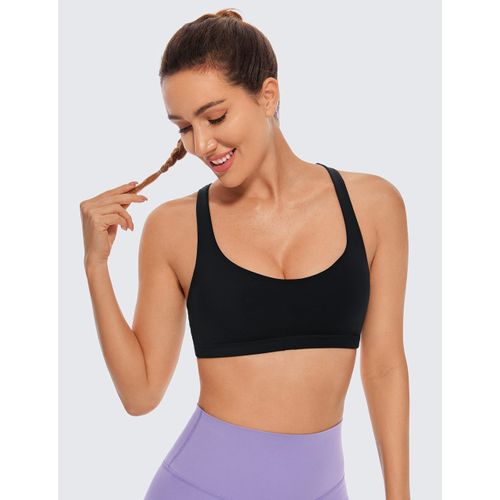 CRZ YOGA Women's Low Impact Strappy Sports Bra - Low Cut Wirefree Padded Yoga Bra Criss Cross Back Black Large