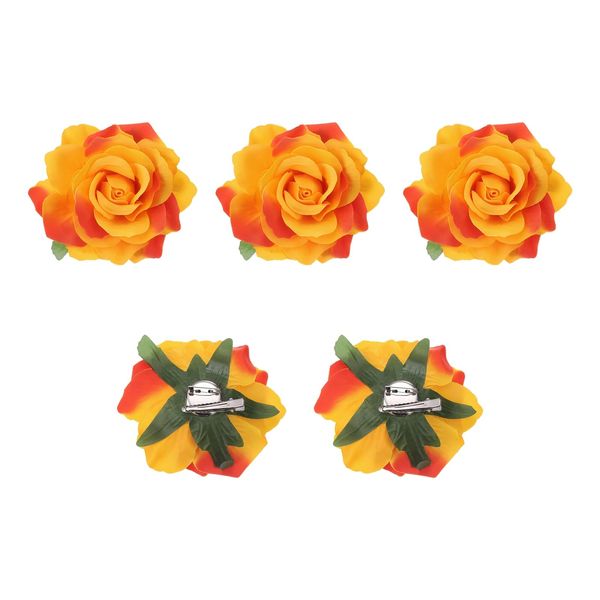 sourcing map 5 Pcs Rose Flower Hair Clips 4 Inch Flower Hair Pins Flower Brooch for Women Hair Accessories Orange