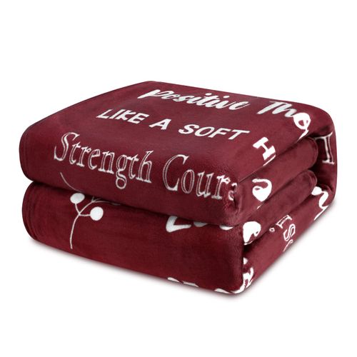 MACEVIA Get Well Gifts Fleece Healing Thoughts Throw Blanket Super Soft & Warm Cancer Gifts for Women Sympathy Get Well Blanket with Inspirational Positive Mother Gifts (50"x60", Burgundy)
