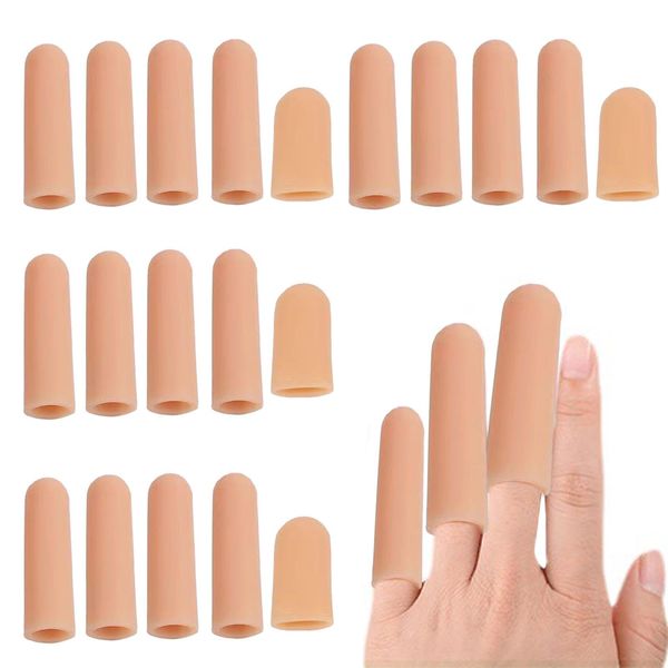 DSFSAEG 20 Pcs Finger Cots, Silicone Finger Protectors Soft, Gel Finger Protectors for Trigger Finger, Hand Eczema, Finger Cracking, Finger Arthritis, Pain Relief Finger Cots(Flesh tint)