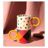 Raspberry Blossom Set of 2 Check and Star Patterned Mugs